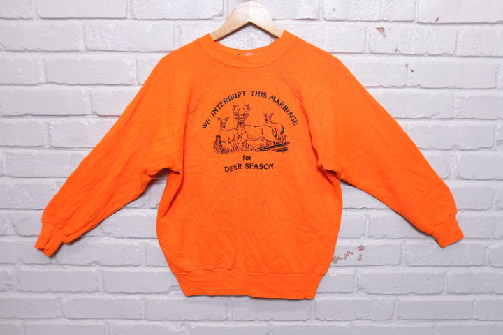 Deer Hunting Season Vintage Blaze Orange Sweatshirt 80s Medium