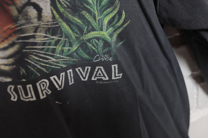 90s Vintage Human-I-Tees Tiger Survival LS T Shirt Size Large