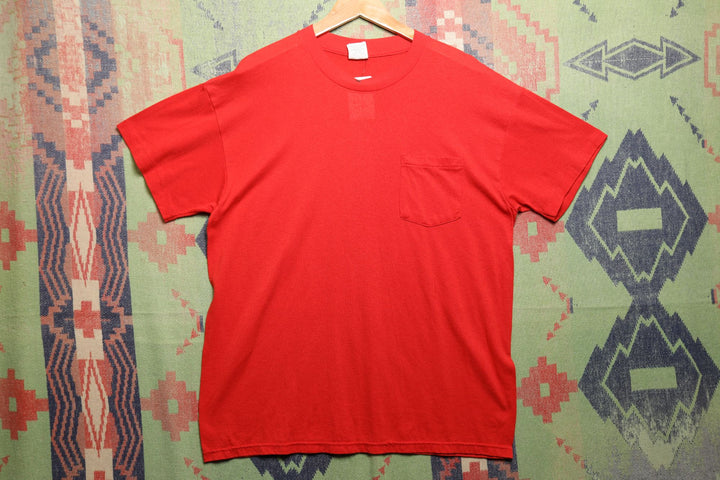 Roebucks Vintage Red Pocket T Shirt Large 80s
