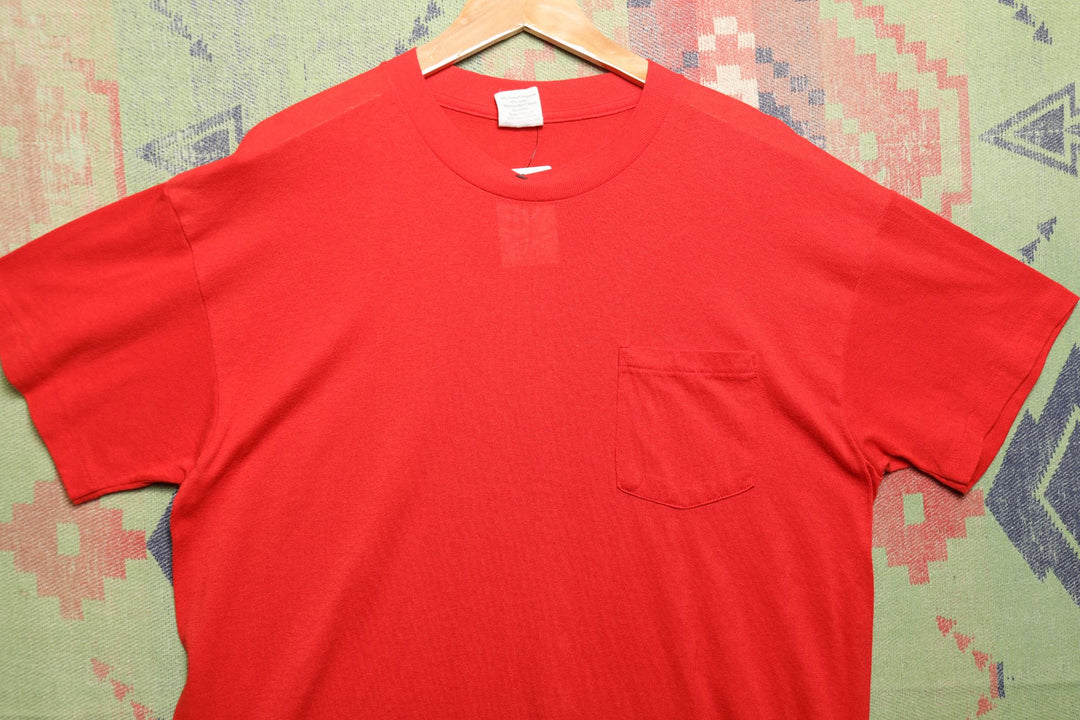 Roebucks Vintage Red Pocket T Shirt Large 80s