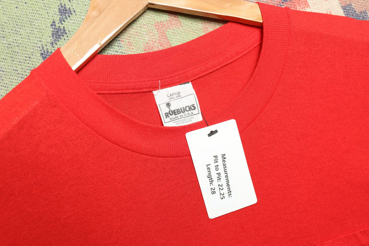 Roebucks Vintage Red Pocket T Shirt Large 80s