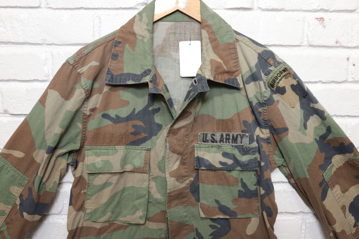 80s Vintage US Army Airborne Woodland Camo Jacket Size Medium