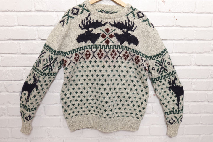 Nordic Pattern Vintage Wool Sweater 80s Medium