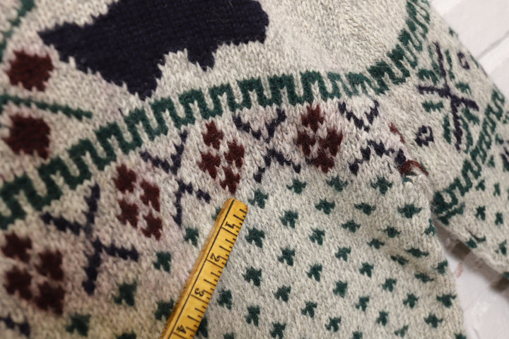 Nordic Pattern Vintage Wool Sweater 80s Medium