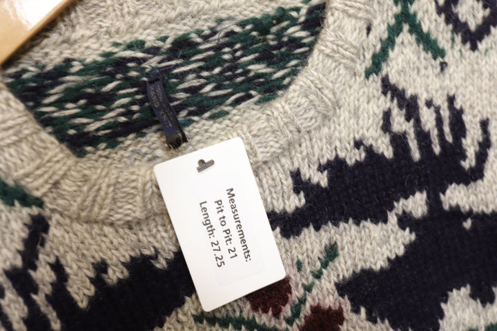 Nordic Pattern Vintage Wool Sweater 80s Medium