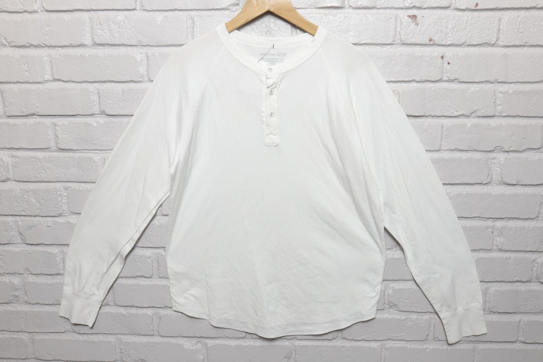 Save Khaki United White Henley LS T Shirt Size Large