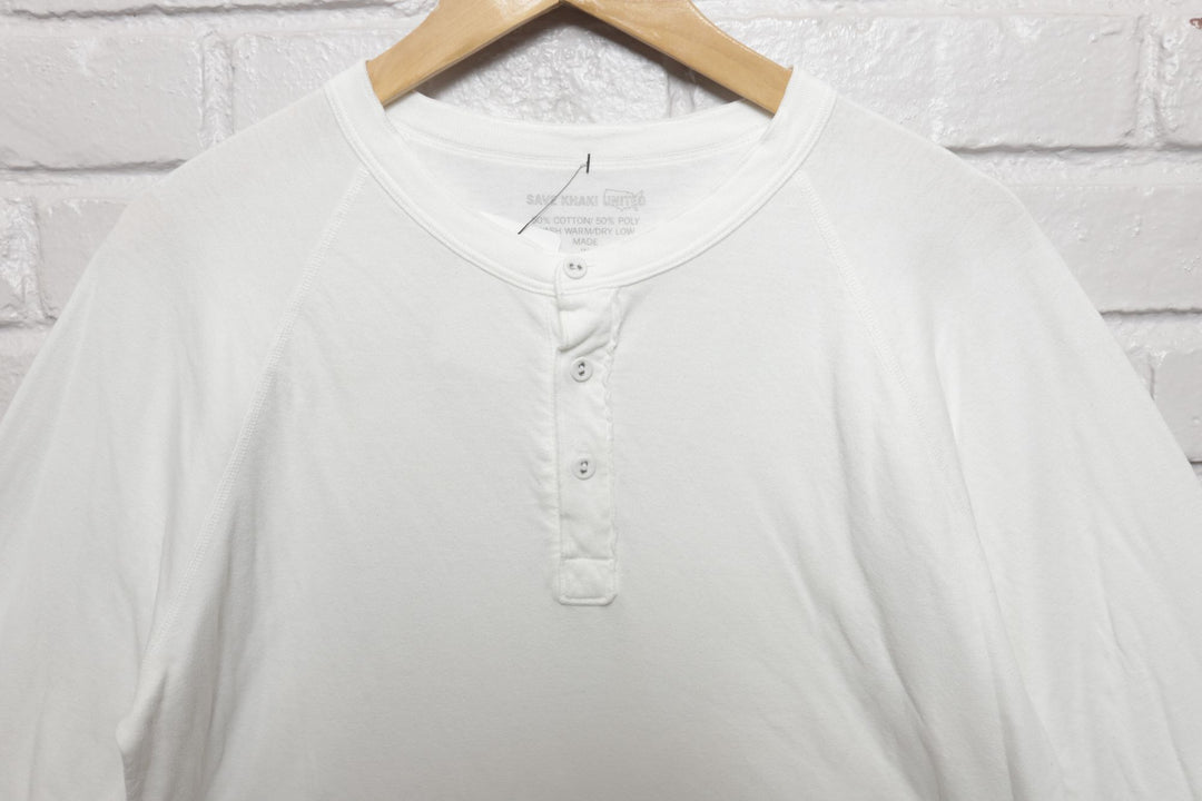 Save Khaki United White Henley LS T Shirt Size Large