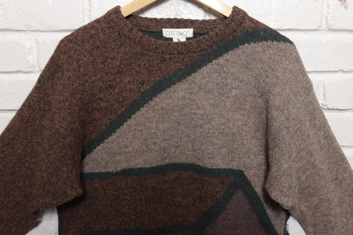 80s Vintage Cattivo Geometric Wool Sweater Size Small