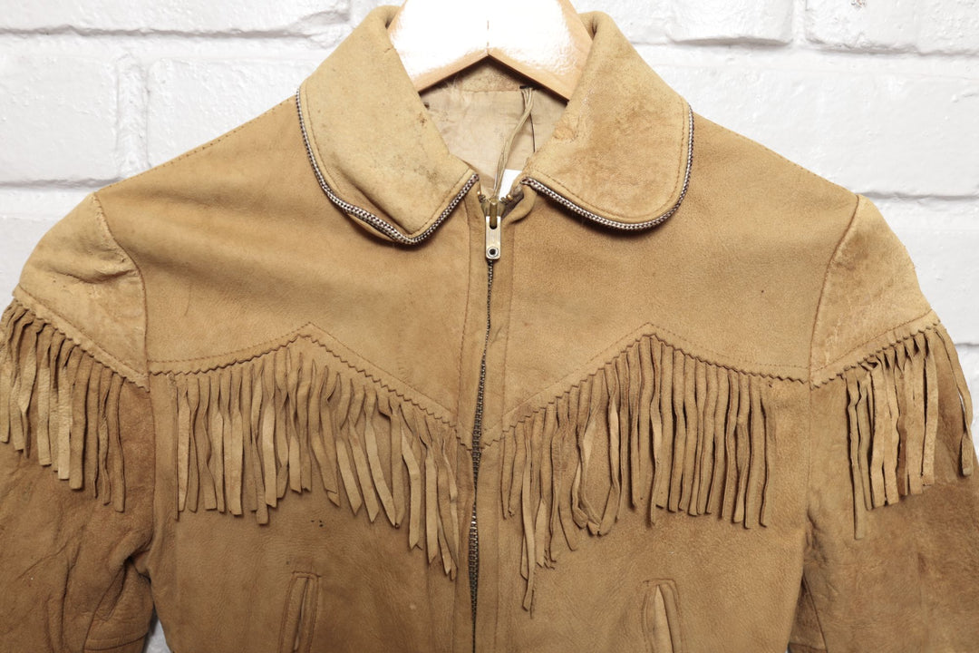 70s Vintage Kids Suede Western Fringe Jacket Size Large