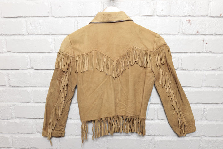 70s Vintage Kids Suede Western Fringe Jacket Size Large