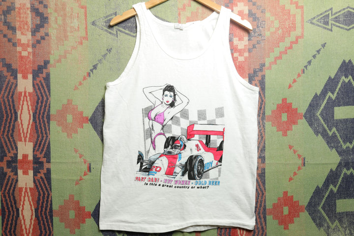 Fast Cars Hot Women Vintage Tank Top Medium 90s