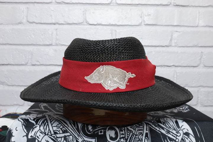 80s Vintage Arkansas Razorbacks Black Straw Hat