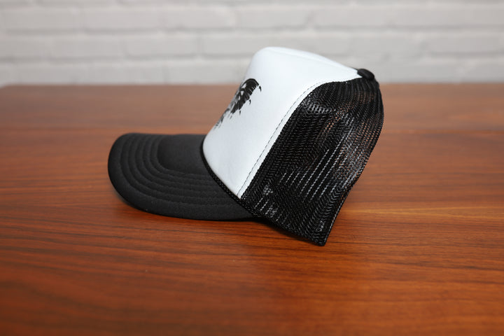 Recollect Harley logo black and white trucker hat