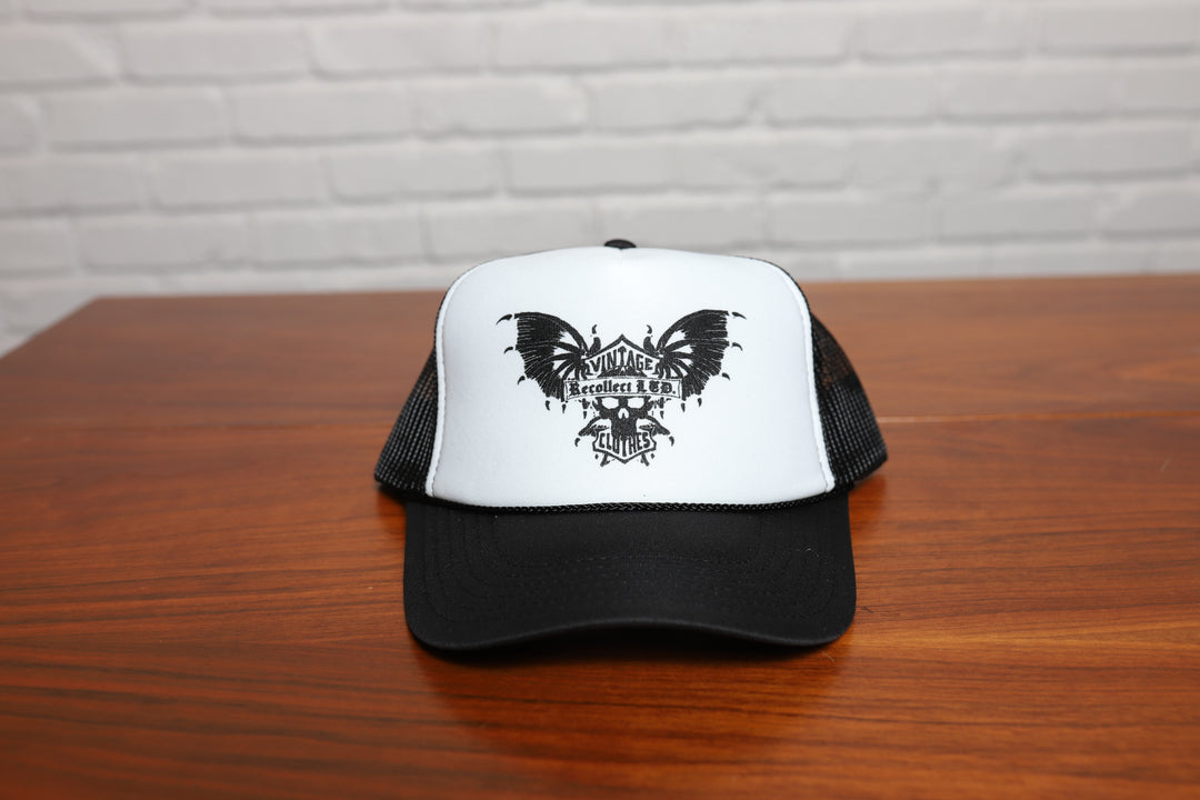 Recollect Harley logo black and white trucker hat