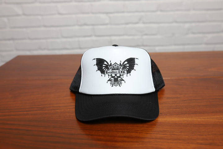 Recollect Harley logo black and white trucker hat