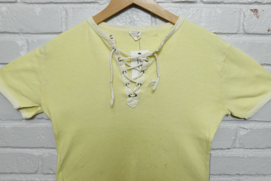 Distressed Vintage Yellow Tunic T Shirt 70s Womens XL