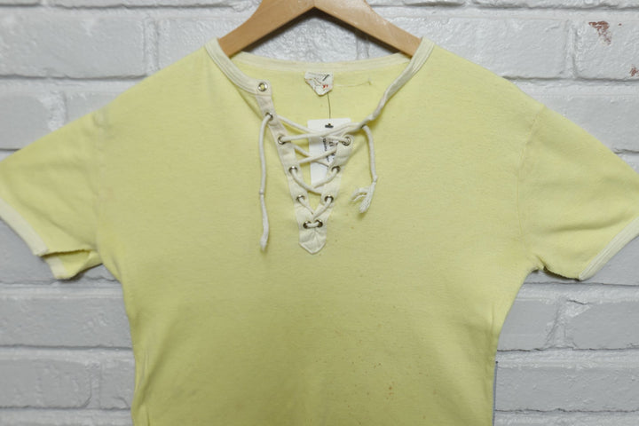 Distressed Vintage Yellow Tunic T Shirt 70s Womens XL