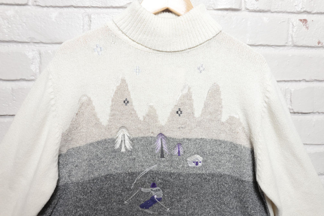 Embroidered Ski Vintage Sweater 90s Large