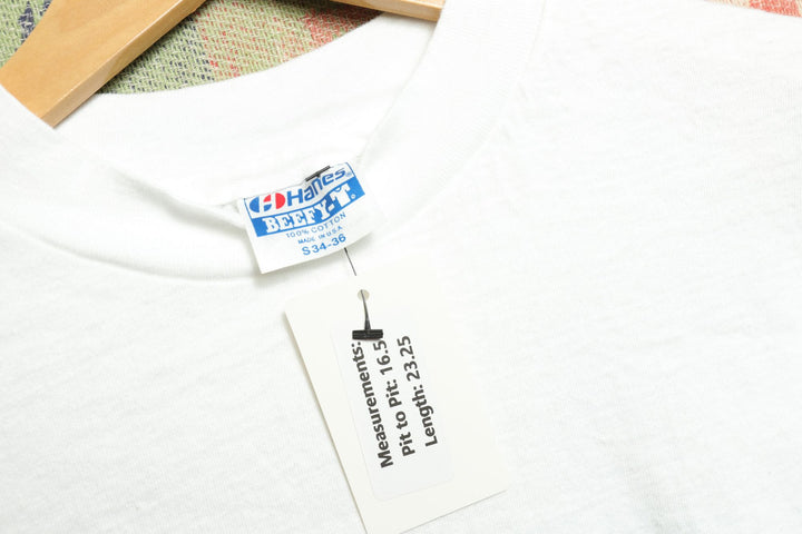 Hanes Vintage White Long Sleeve T Shirt Small 80s