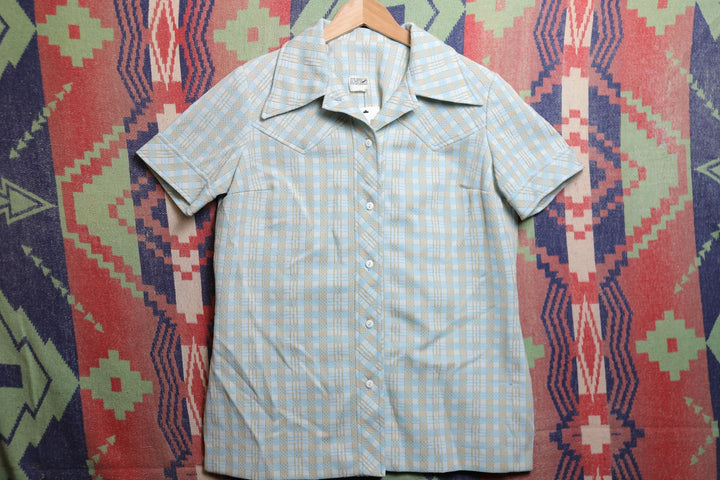 Vintage Plaid Polyester Shirt Size Large 70s