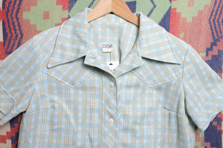 Vintage Plaid Polyester Shirt Size Large 70s