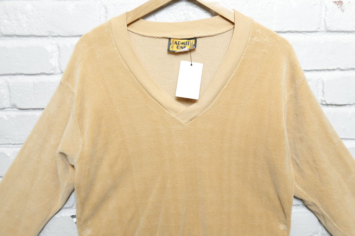 Admit One Vintage Velour V Neck Sweatshirt 80s Large