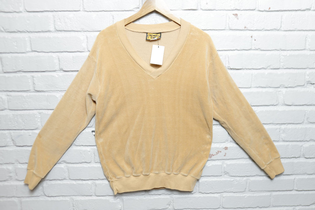 Admit One Vintage Velour V Neck Sweatshirt 80s Large