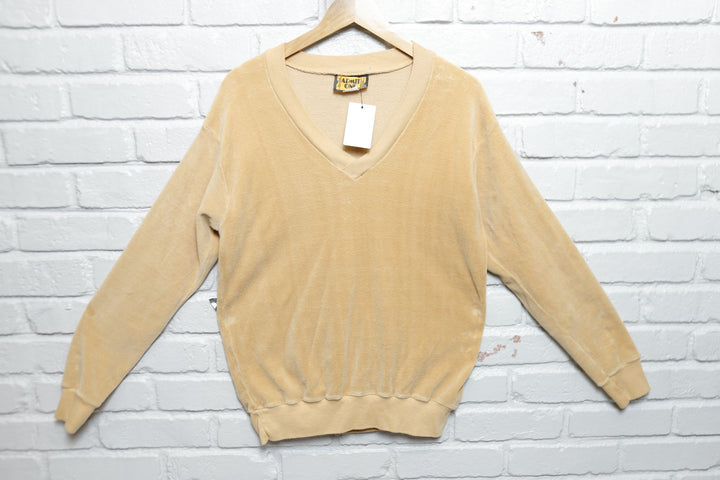 Admit One Vintage Velour V Neck Sweatshirt 80s Large