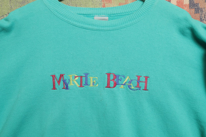 Myrtle Beach Vintage Embroidered Teal Sweatshirt 90s XXL
