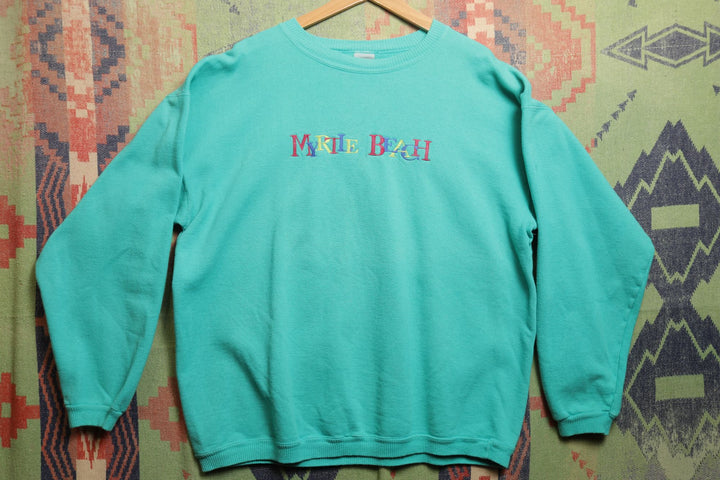Myrtle Beach Vintage Embroidered Teal Sweatshirt 90s XXL