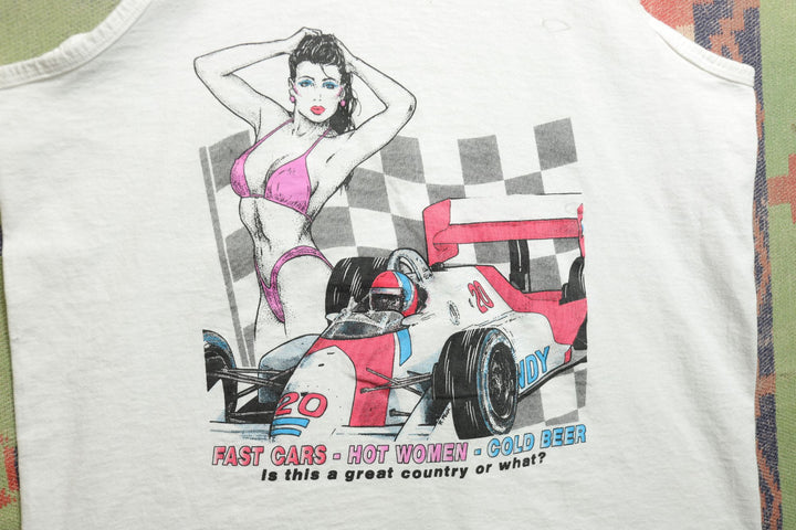 Fast Cars Hot Women Vintage Tank Top Medium 90s