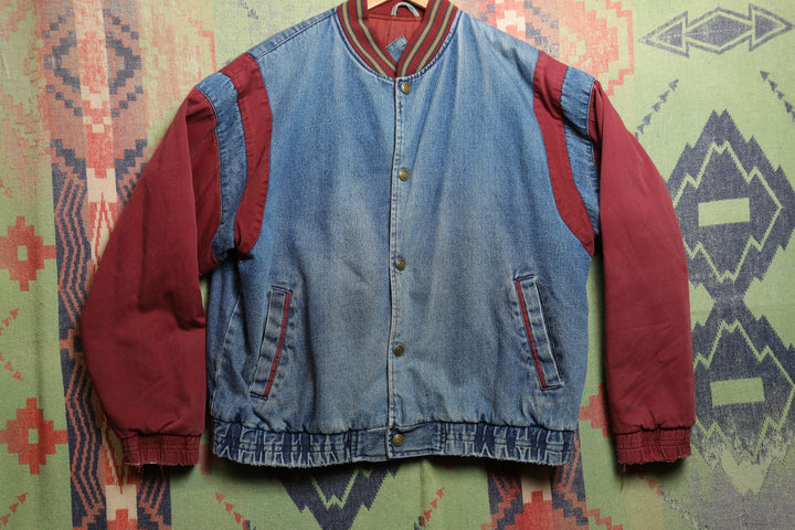 Yukon Trail Vintage Denim Varsity Jacket 90s Large