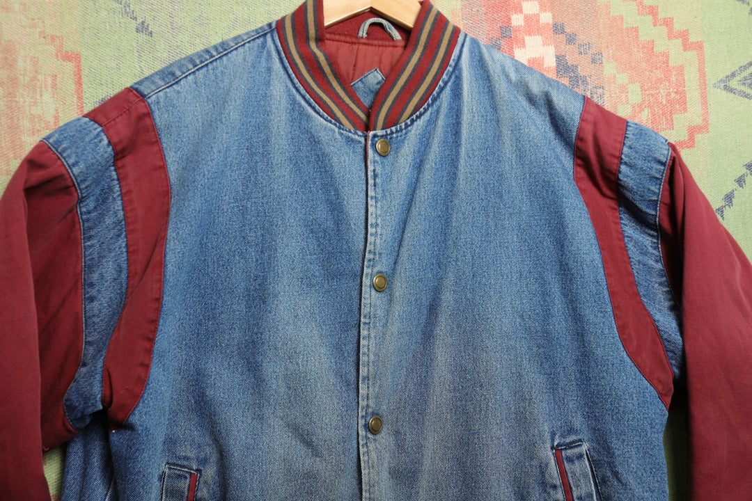 Yukon Trail Vintage Denim Varsity Jacket 90s Large