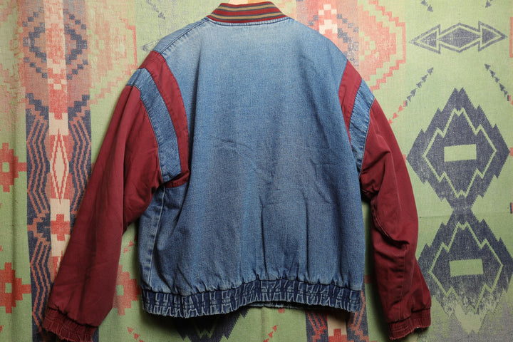 Yukon Trail Vintage Denim Varsity Jacket 90s Large