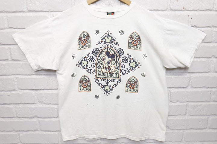 Disney Vintage Mickey Batik T Shirt 90s Large