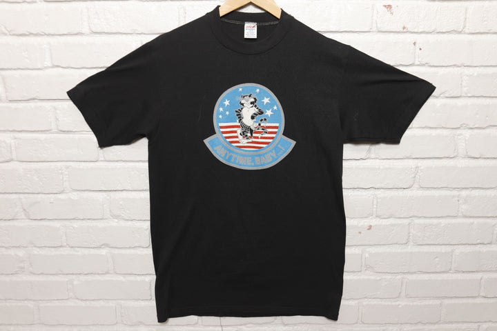 F14 Tomcat Anytime Baby Vintage T Shirt Large 80s