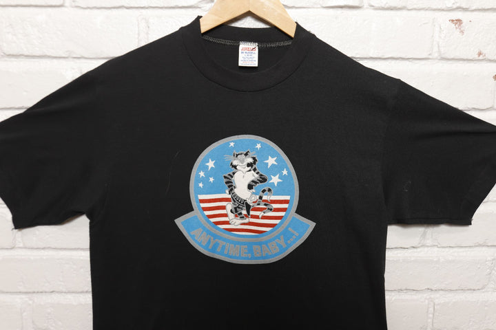 F14 Tomcat Anytime Baby Vintage T Shirt Large 80s