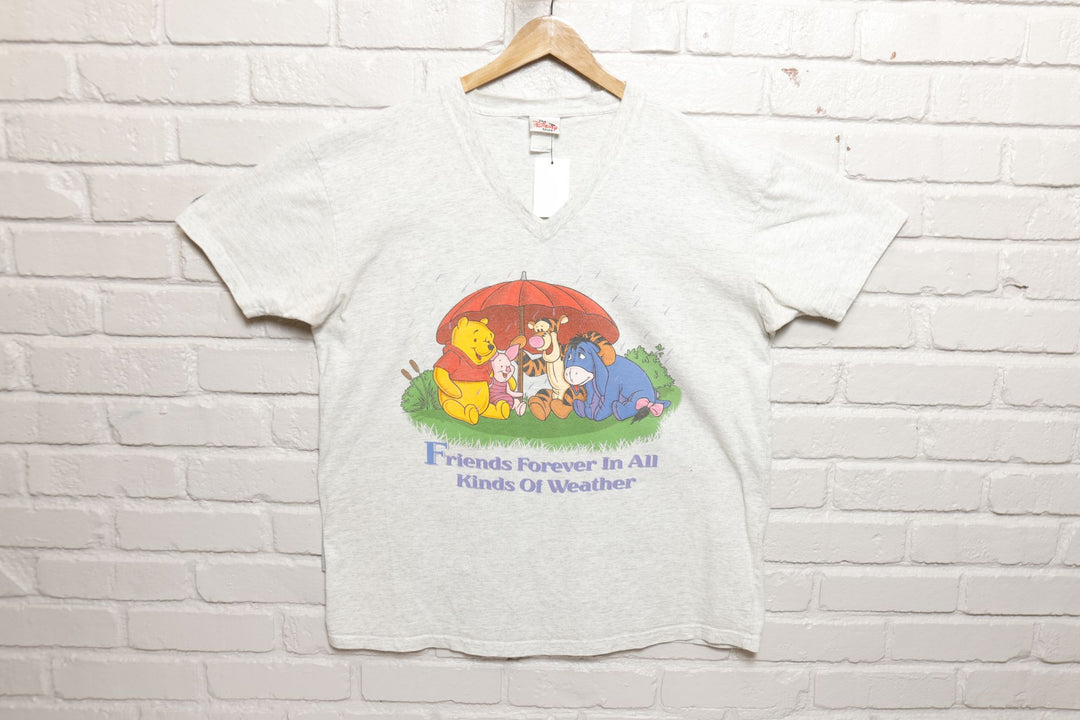 Winnie the Pooh Vintage Disney Friends V Neck T Shirt 2000s XXL