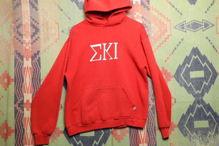 Greek Letters SKI Vintage Red Hoodie Large 80s Russell Athletic