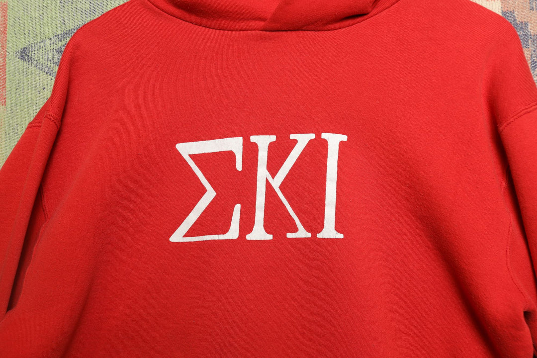 Greek Letters SKI Vintage Red Hoodie Large 80s Russell Athletic