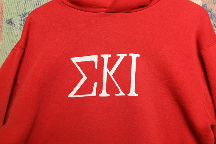 Greek Letters SKI Vintage Red Hoodie Large 80s Russell Athletic