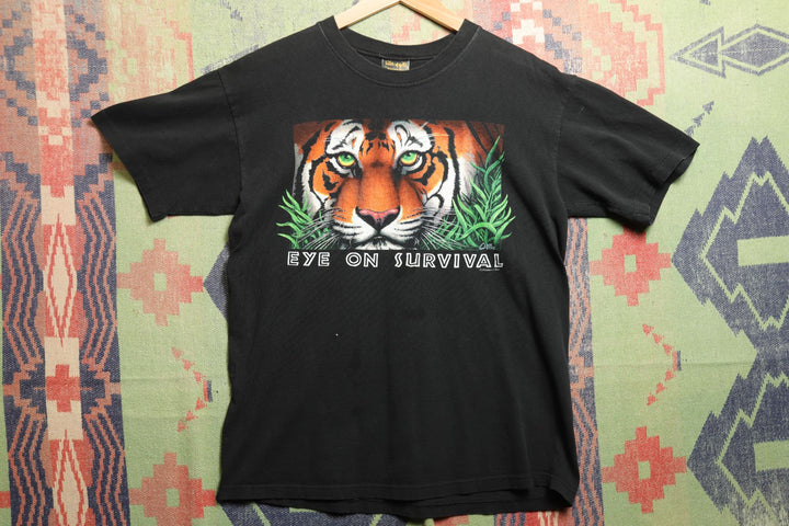Tiger Eye on Survival Humanitees Vintage T Shirt Medium 90s