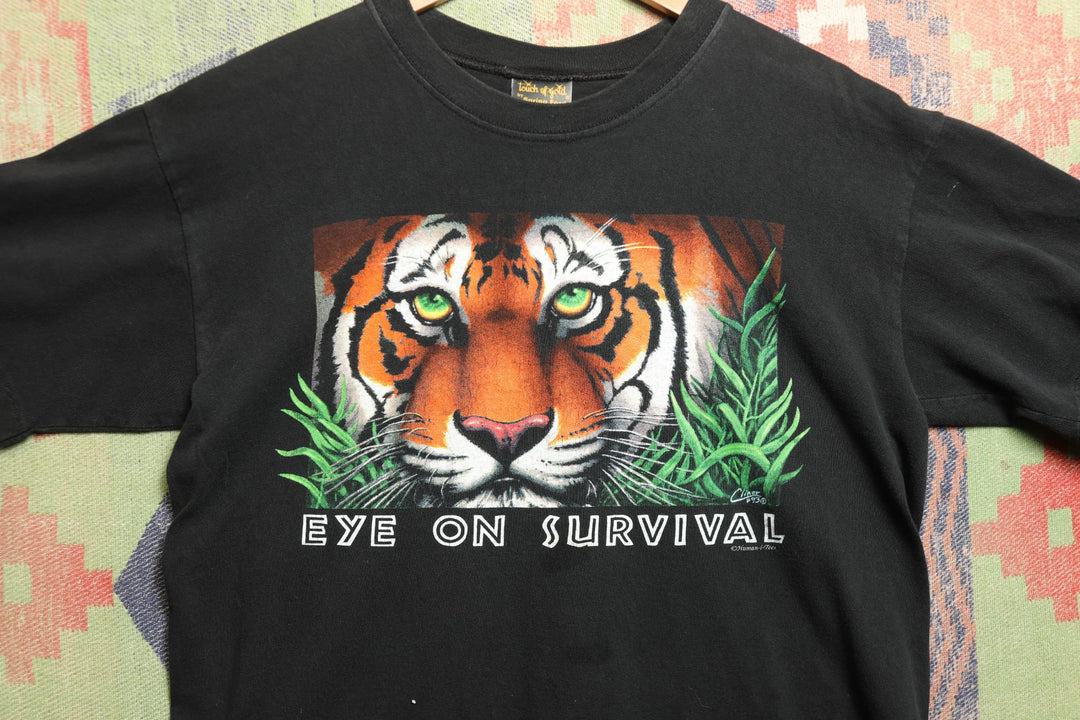 Tiger Eye on Survival Humanitees Vintage T Shirt Medium 90s