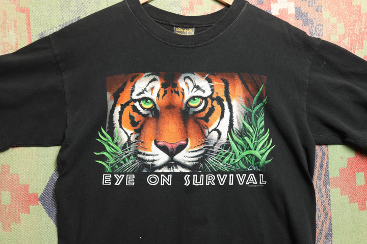 Tiger Eye on Survival Humanitees Vintage T Shirt Medium 90s