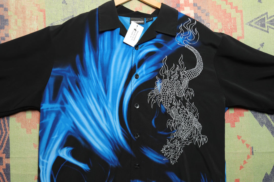 Tribal Dragon Vintage Polyester Shirt Y2K 2000s XL Anime