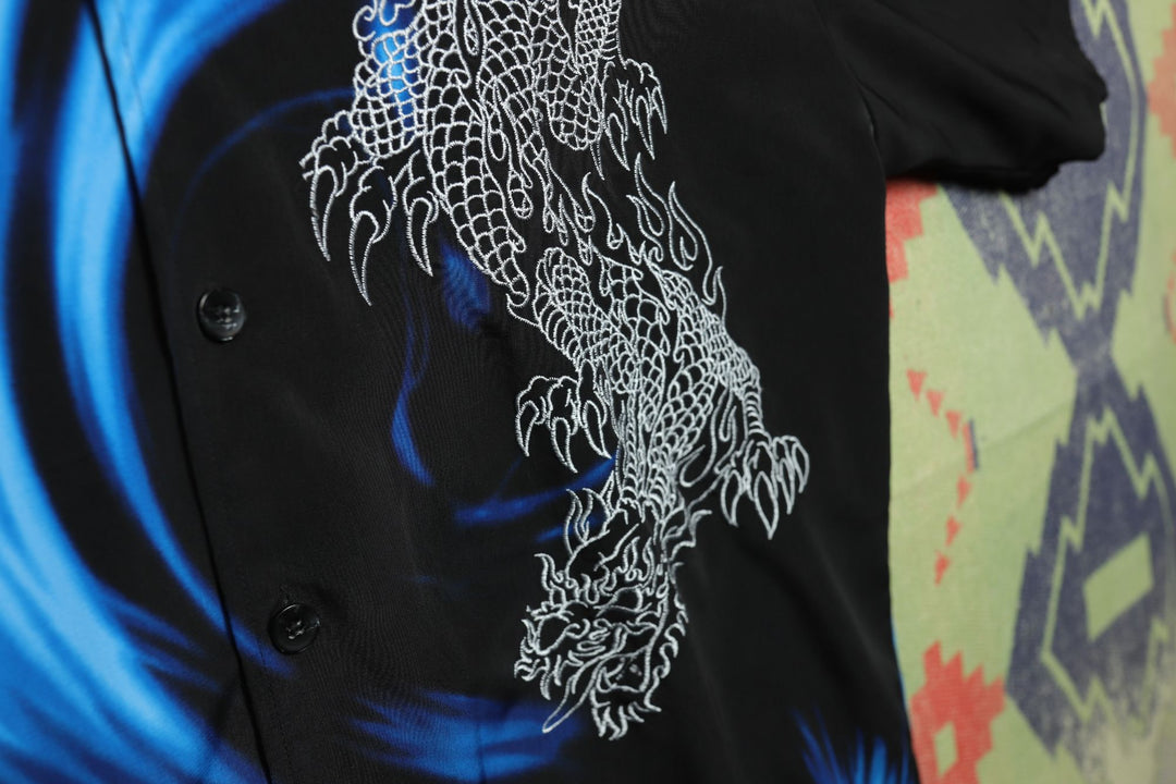 Tribal Dragon Vintage Polyester Shirt Y2K 2000s XL Anime