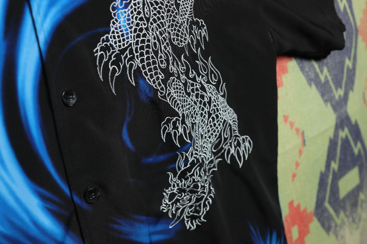 Tribal Dragon Vintage Polyester Shirt Y2K 2000s XL Anime