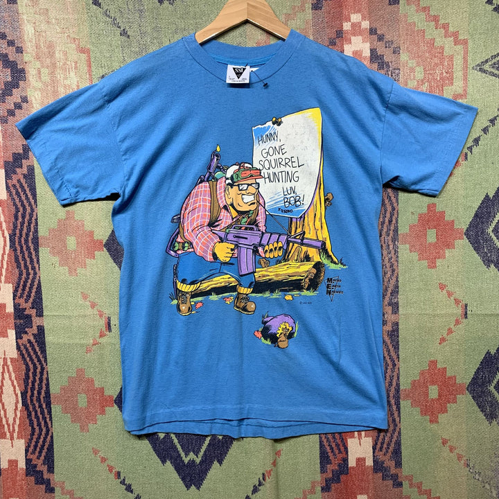 Squirrel Hunting Machine Gun Vintage T Shirt Large 90s