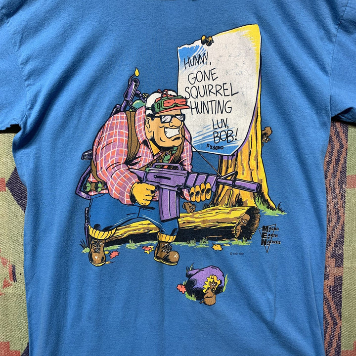 Squirrel Hunting Machine Gun Vintage T Shirt Large 90s