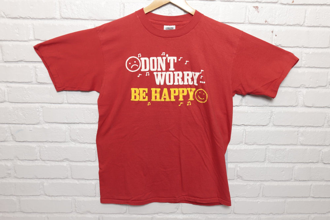 90s Vintage Don't Worry Be Happy T Shirt Size XL